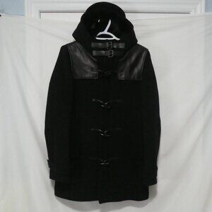 THE KOOPLES | size 44 | Hooded Black Toggle Coat with Leather Accents